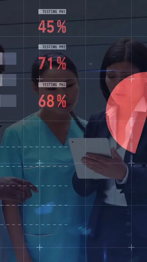 Animation of statistics and data processing over diverse doctors Stock Footage 344775260