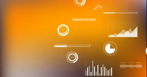 Animation of statistics and digital data processing over orange background Video stock 327524719