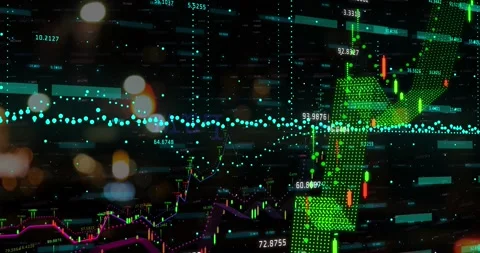 Animation of statistics and financial data processing over out of focus city Stock-Footage 201254245