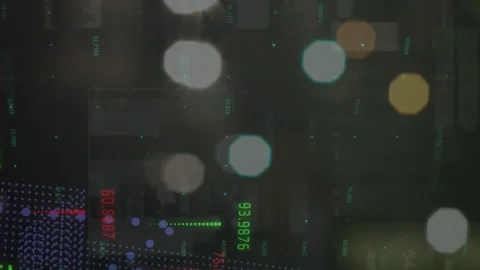 Animation of statistics and financial data processing over out of focus city Stock Footage 208274251