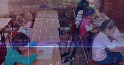 Animation of statistics and financial data processing over delivery man and van Stock Footage 326302557