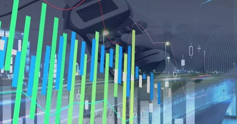 Animation of statistics and financial data processing over payment terminal and Stock Footage 327713276