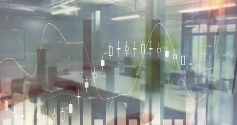 Animation of statistics and financial data processing over business people in Video stock 328095618