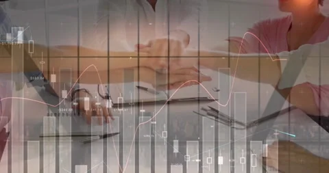 Animation of statistics and financial data processing over business people Stock Footage 328242895