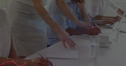 Animation of statistics and financial data processing over business people in Stock-Footage 329290837