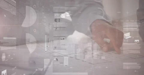 Animation of statistics and financial data processing over architect in meeting Stock Footage 329508096