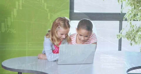 Animation of statistics and financial data processing over diverse school Stock Footage 330058456