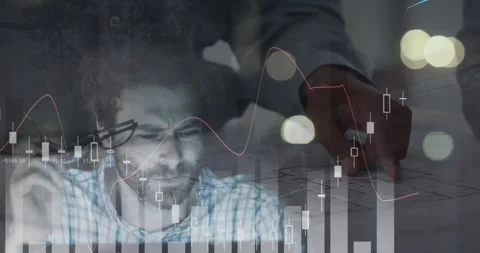 Animation of statistics and financial data processing over architect with plans Stock Footage 330336335