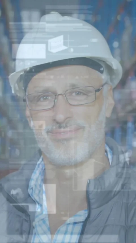Animation of statistics and financial data processing over man working in Stock Footage 342009610