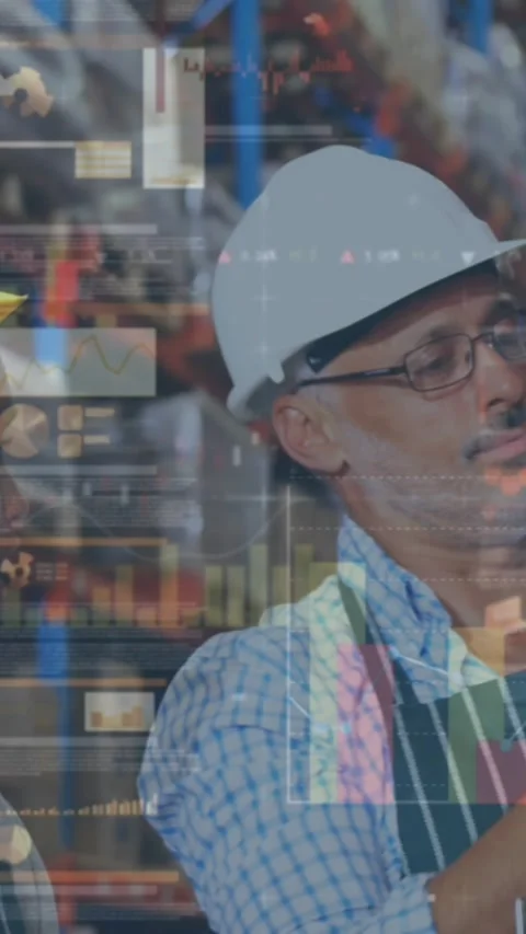 Animation of statistics and financial data processing over man and woman working Stock Footage 342009623