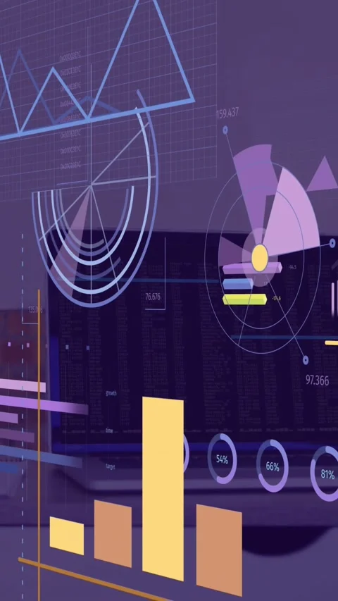 Animation of statistics and financial data processing over computer with blank Stock Footage 343545513