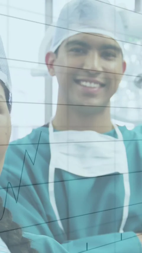 Animation of statistics and financial data processing over surgeons Stock Footage 344524774
