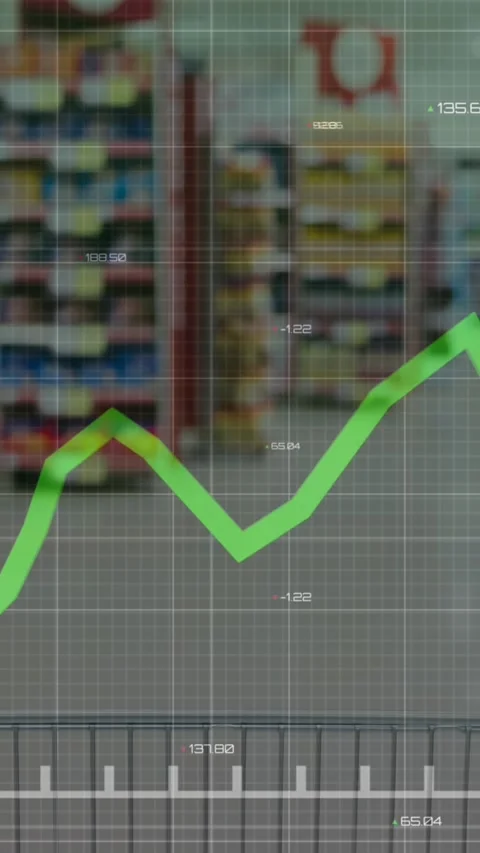 Animation of statistics and financial data processing over warehouse Stock Footage 344722564