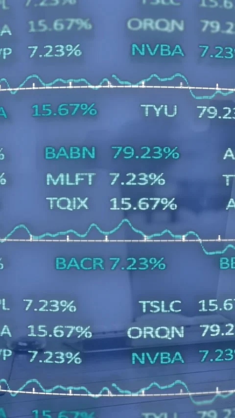 Animation of statistics and financial data processing over modern office Stock Footage 344745583