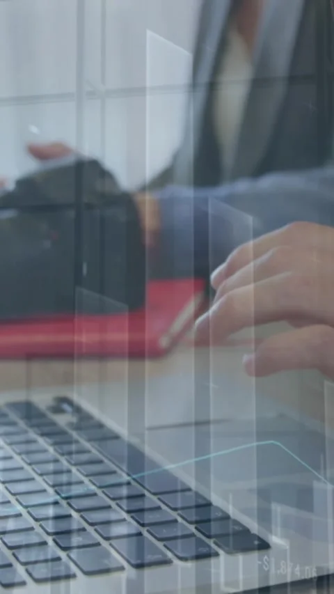 Animation of statistics and financial data processing over woman using Stock Footage 344745599