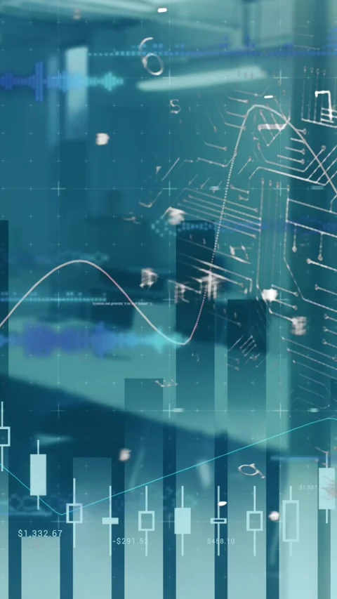 Animation of statistics and financial data processing over city 스톡 동영상 344803529