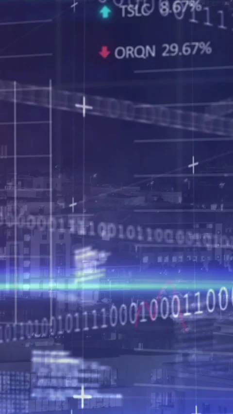 Animation of statistics, binary coding and financial data processing over grid Stock Footage 321625100