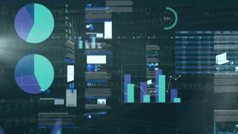 Animation of statistics, data processing and binary coding on blue background Stock Footage 329225001
