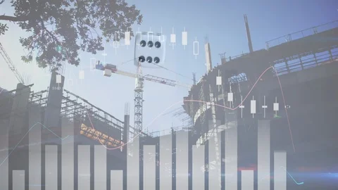 Animation of statistics with data processing with a white dice tumbling over a Video stock 130136643