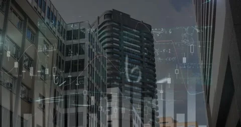 Animation of statistics processing and mathematical equations over cityscape Stock Footage 327359677