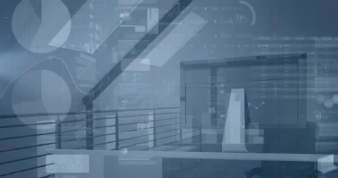 Animation of statistics processing over cardboard boxes on conveyor belts in Stock Footage 326097800