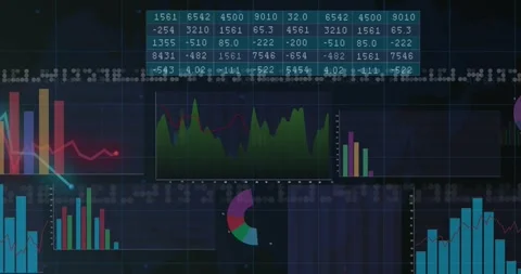 Animation of statistics processing on screens with lines Stock Footage 347310149
