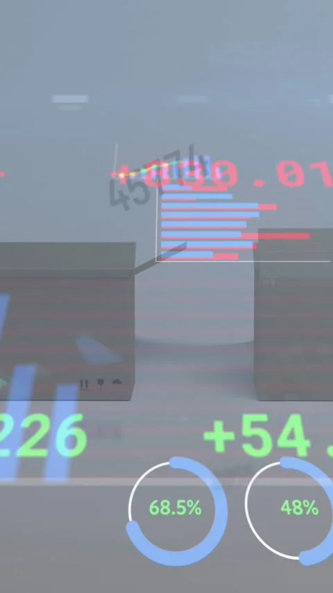 Animation of statistics recording and data processing over cardboard boxes Stock Footage 342003954