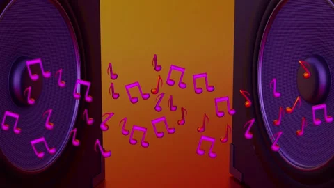 A animation of stereo speakers with musical notes floating around. Stock Footage 319544565
