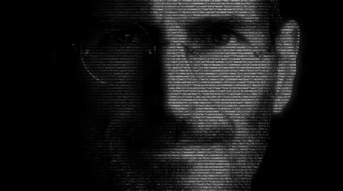 Animation of Steve Jobs face's with digital numbers moving. Stock Footage