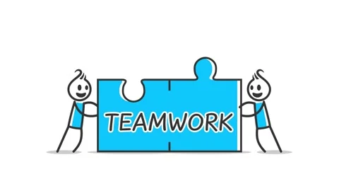 Animation of a stick figures pushing jigsaw puzzles to be connected each ot.. Video stock 248929308