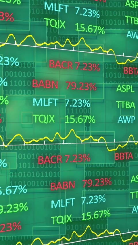 Animation of stock market and binary coding over green background Video stock 342225739