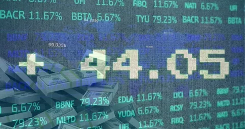 Animation of stock market data processing over world map against stack of dollar Stock Footage 242020266