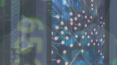 Animation of stock market data processing over microprocessor connections on Vídeo Stock 313308658