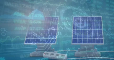 Animation of stock market data processing and microprocessor connections against Vídeo Stock 326190705