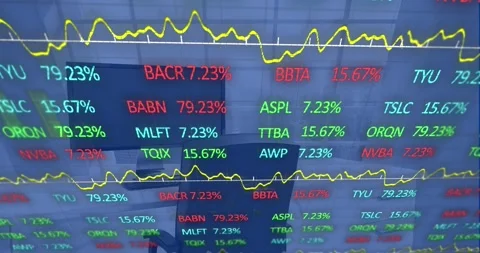 Animation of stock market data processing against computer on office desk Stock Footage 327003121