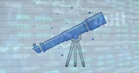 Animation of stock market data processing over telescope icon against white Stock Footage 327124471