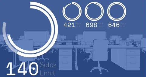 Animation of stock market data processing against 3d office model Stock Footage 327524500