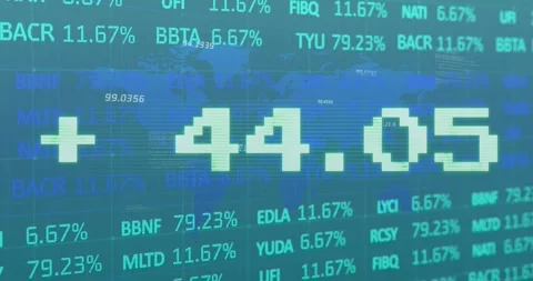 Animation of stock market data processing over world map against blue background Stock Footage 329127292