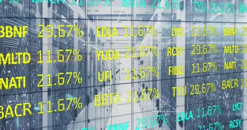 Animation of stock market data processing and mathematical equations against Stock Footage 329781395