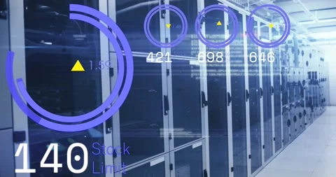 Animation of stock market data processing against computer server room Vídeos de archivo 330659663