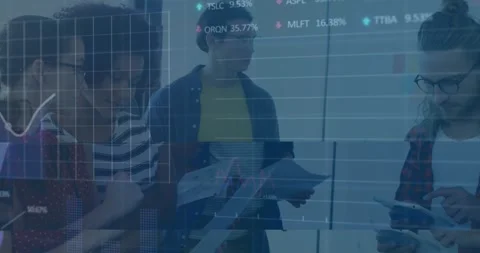 Animation of stock market data processing and diverse colleagues with documents Stock Footage 330728653