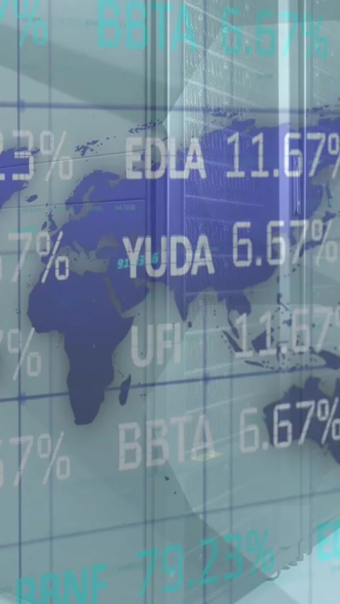 Animation of stock market data processing over world map against computer server Stock Footage 341927173