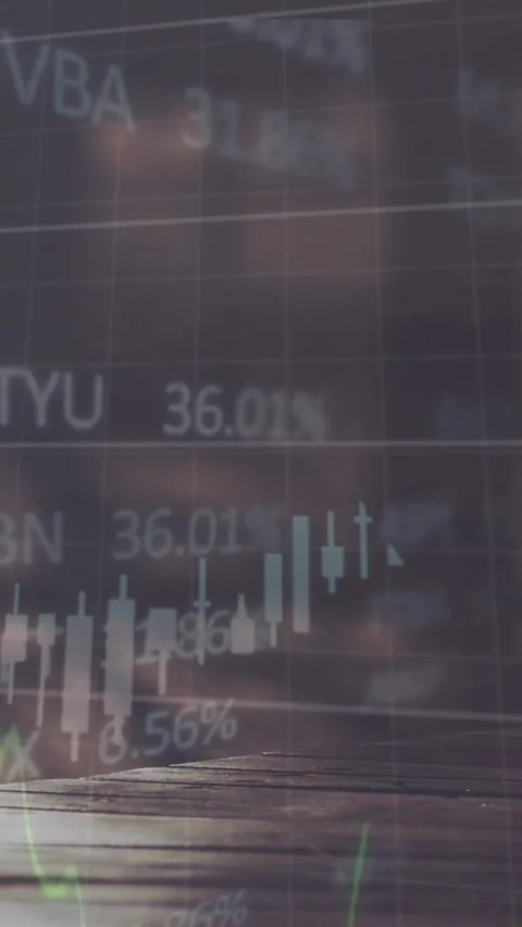 Animation of stock market data processing against time-lapse of people walking Stock Footage 342612861