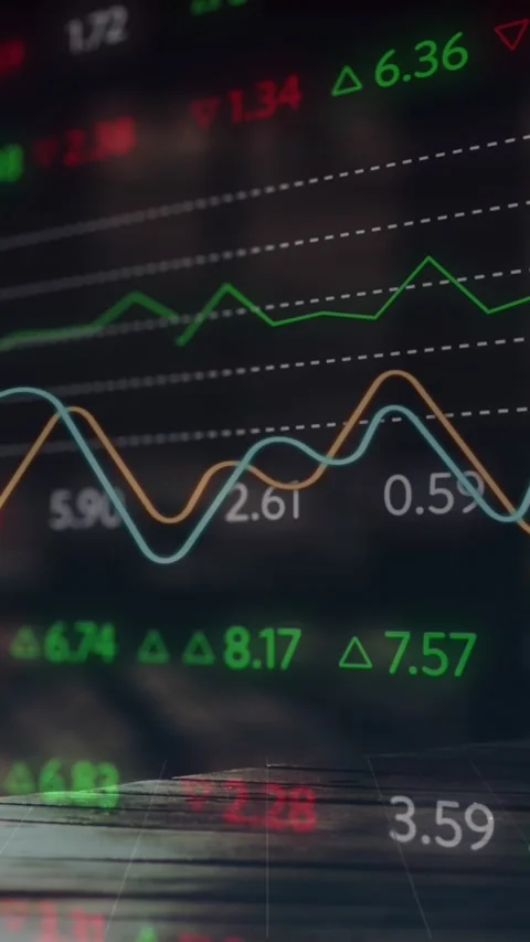 Animation of stock market data processing against time-lapse of people walking Stock Footage 342612869