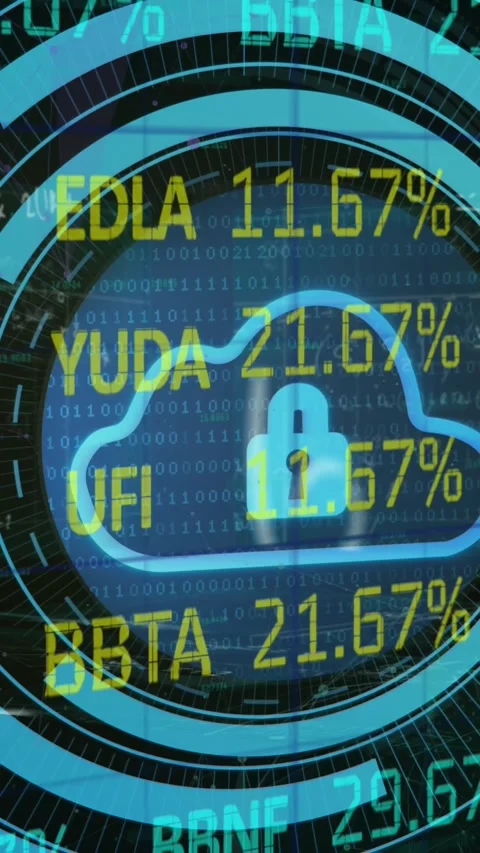Animation of stock market data processing over security padlock and cloud icon Stock Footage 343920620