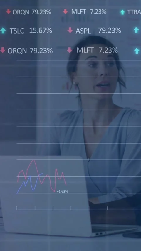 Animation of stock market data processing over two diverse female colleagues Stock Footage 344284020