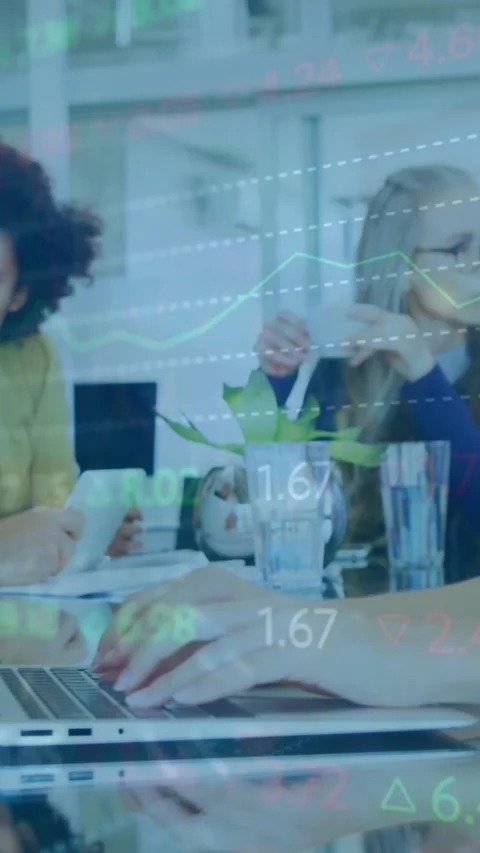Animation of stock market data processing against caucasian woman using a laptop Stock Footage 344525850