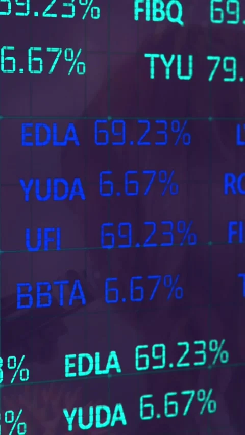 Animation of stock market data processing over covid-19 cells floating against Stock Footage 344594334