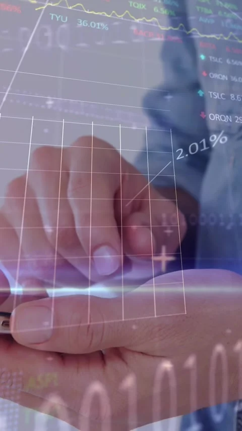 Animation of stock market data processing against mid section of man using Stock Footage 344635905