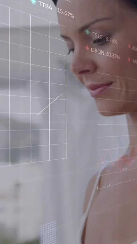 Animation of stock market data processing over caucasian woman using digital Stock Footage 344636605